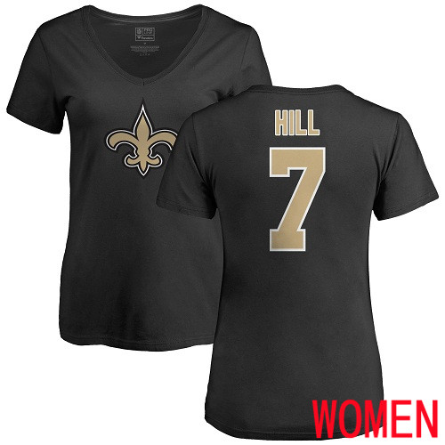 New Orleans Saints Black Women Taysom Hill Name and Number Logo Slim Fit NFL Football #7 T Shirt->women nfl jersey->Women Jersey